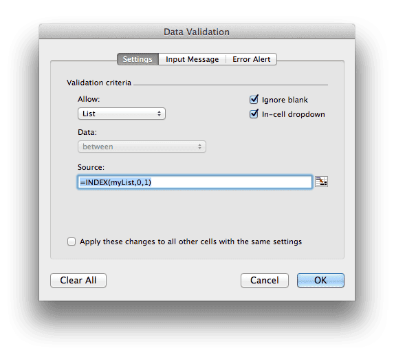 Data Validation List Lookup 1 Sheet
