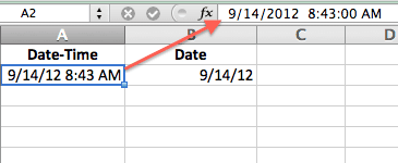 Date Time shown in Cell  and Formula Bar