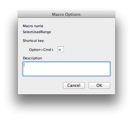 Macro Options dialog box