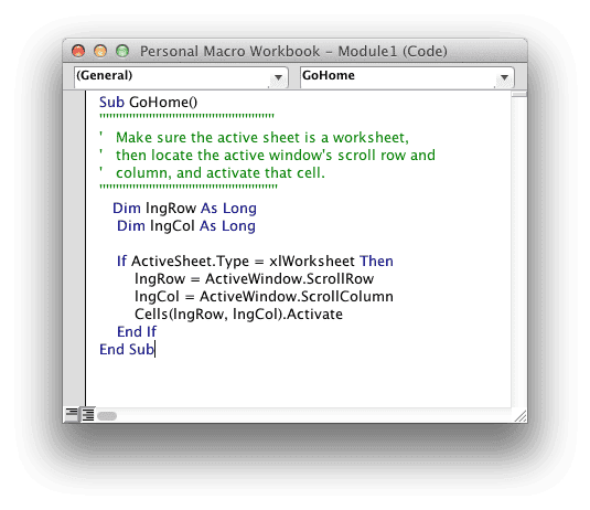 Personal Macro Workbook GoHome Code
