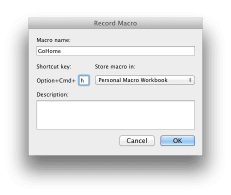 Record Macro Dialog Box