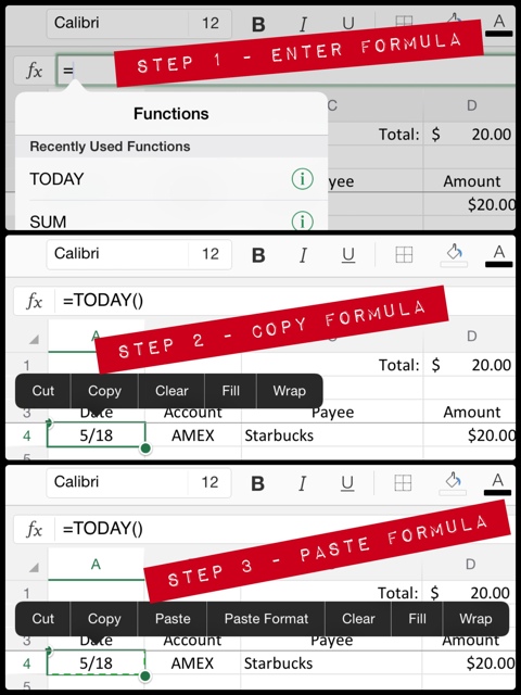 Paste as Values Excel iPad App Steps 1-3