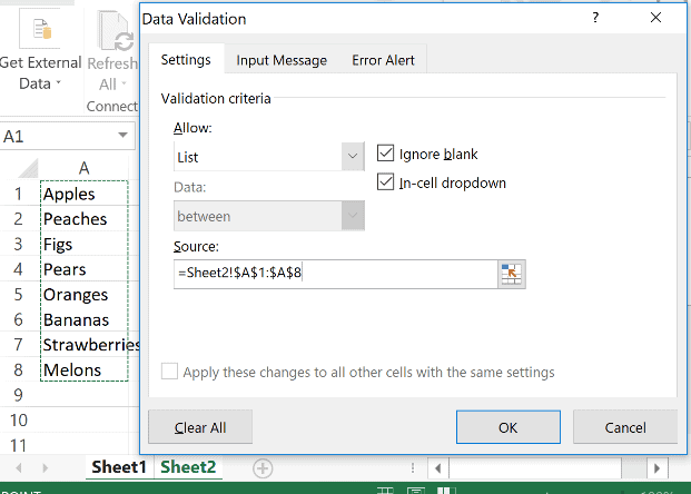 data validation how to make a drop down list in excel