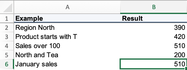 Excel worksheet result table with the January sales result of 510 selected.