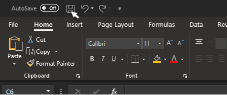 excel home screen showing autosave icon