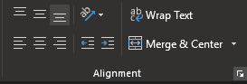text alignment options on excel