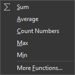 AutoSum dropdown menu