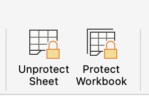Review ribbon showing Unprotect Sheet beside Protect Workbook