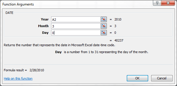 DATE Function Dialog Box