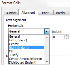 Format Cells Horizontal Alignment Right Indent