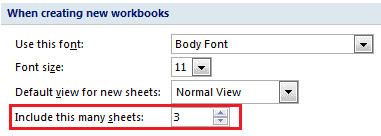 Default Sheets in New Workbook Setting