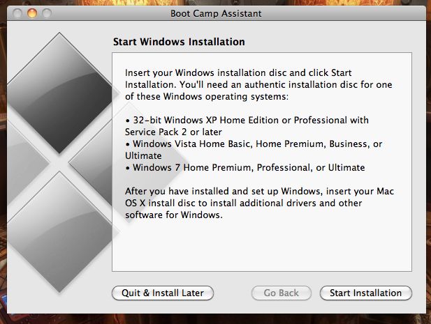 Start Windows Installation on Mac