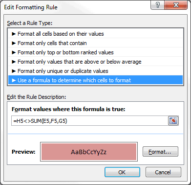 Edit Formatting Rule dialog box