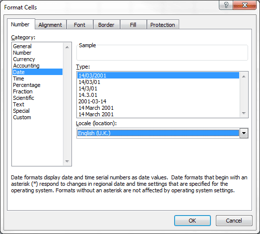 Excel Local Date format UK