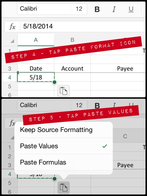 Paste as Values Excel iPad App Steps 4-5