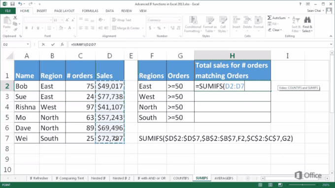 using sumifs excel