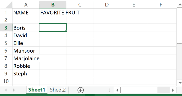 Excel sheet with names and favorite fruit how to make a drop down list in excel