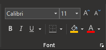 font style and font size dropdown menu on excel