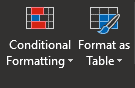 formatting table options on excel