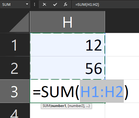how AutoSum formula is done for adding values of cells