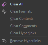 clear dropdown menu showing options to delete formatting, comments and the like